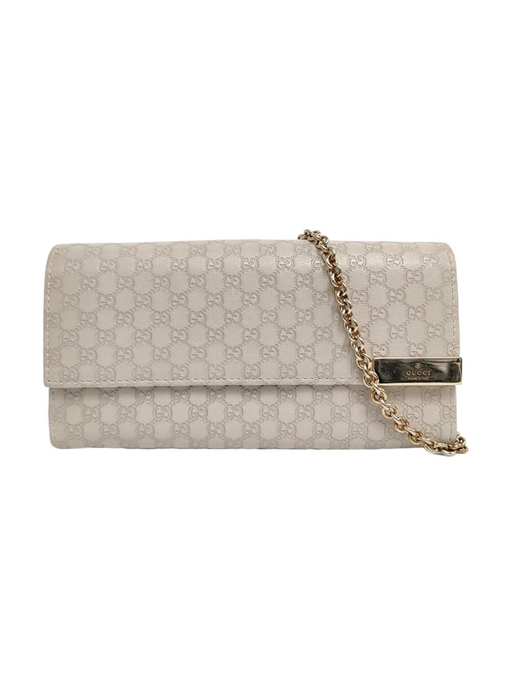 Gucci Micro GG Guccissima Leather Chain Wallet Clutch Beige